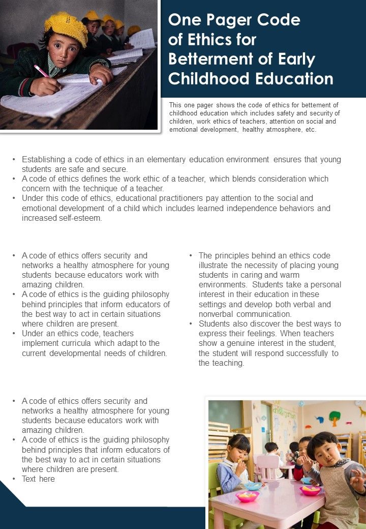 One Pager Code Of Ethnic Betterment Of Early Childhood Education PDF