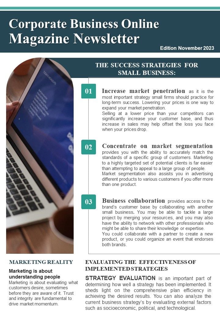 One Pager Digital Journal Newslette PDF Document PPT Template