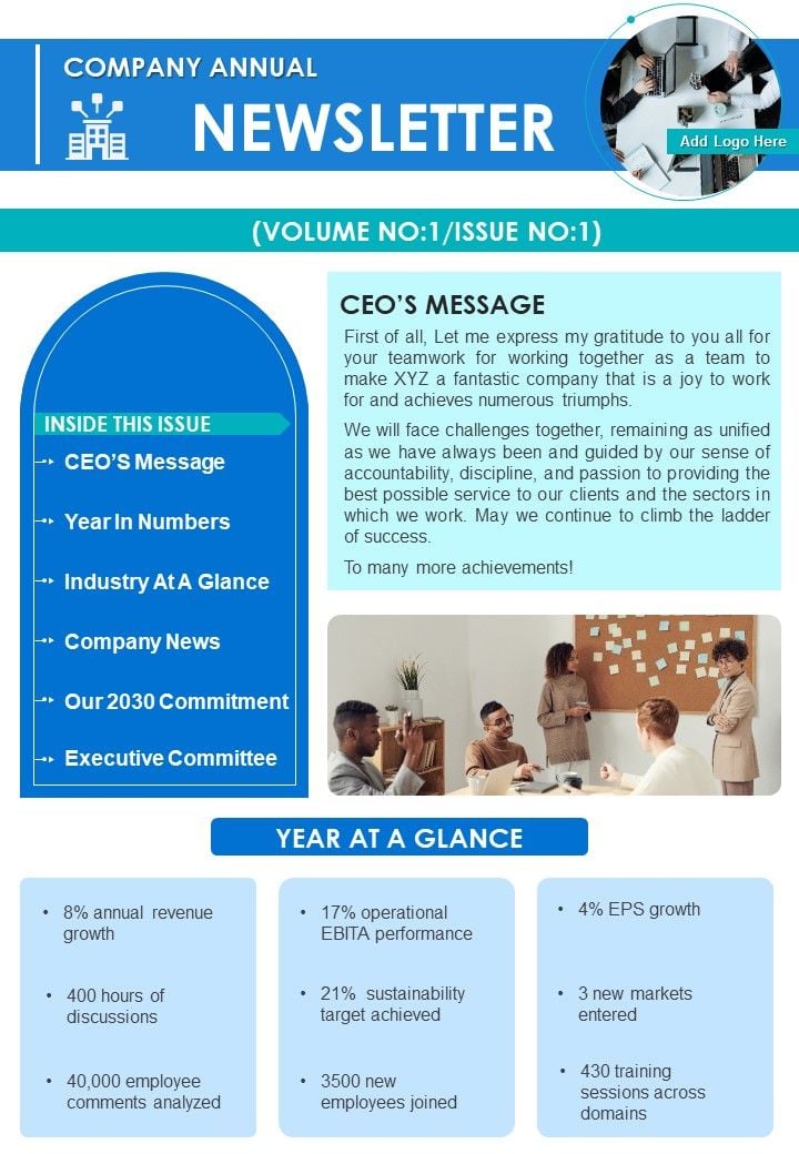 One Pager Enterprise Yearly Updates Newsletter PDF Document PPT Template