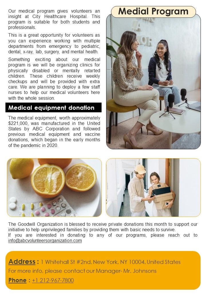 One Pager Non Profit Organization Weekly Newsletter PDF Document PPT
