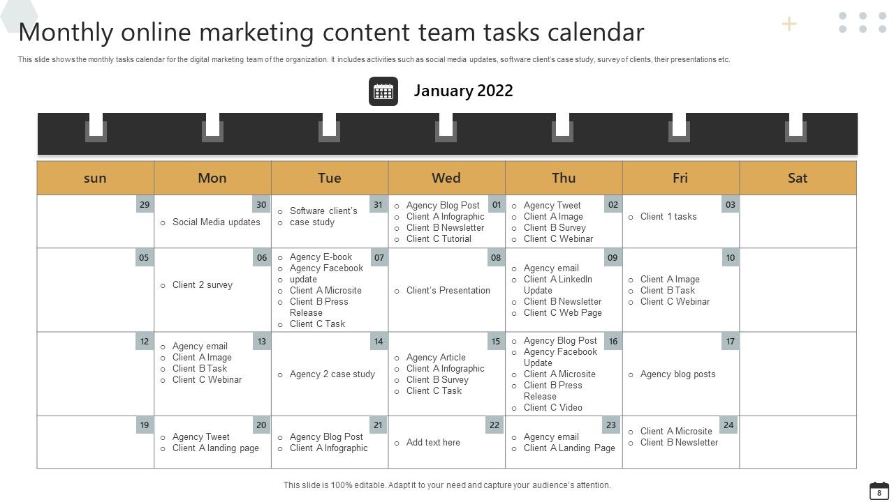Online Marketing Content Calendar Ppt PowerPoint Presentation Complete
