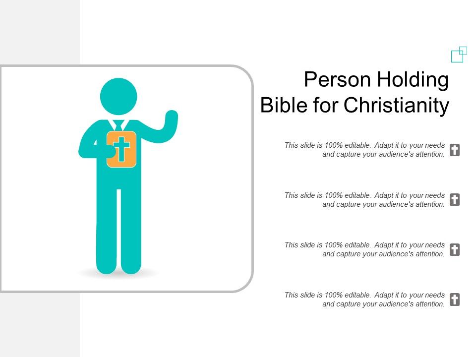 Person Holding Bible For Christianity Ppt Powerpoint Presentation Outline Gridlines Slide01