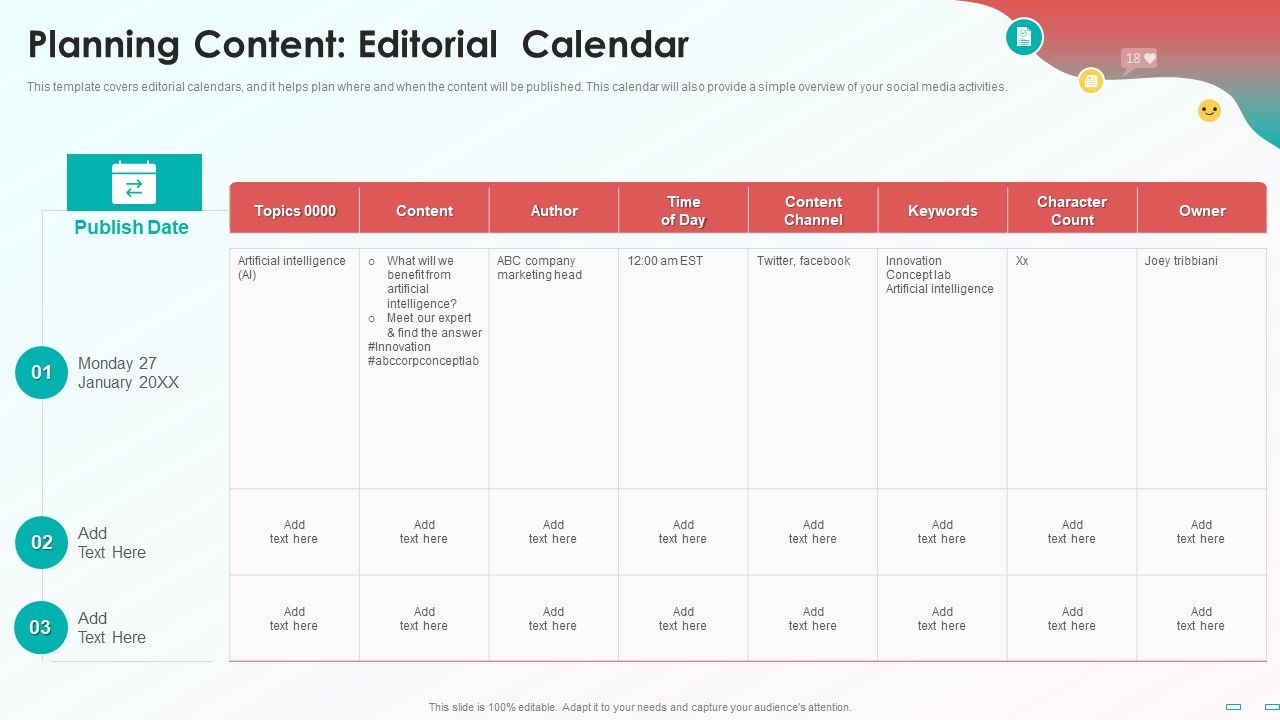 Playbook For Social Media Channel Planning Content Editorial Calendar