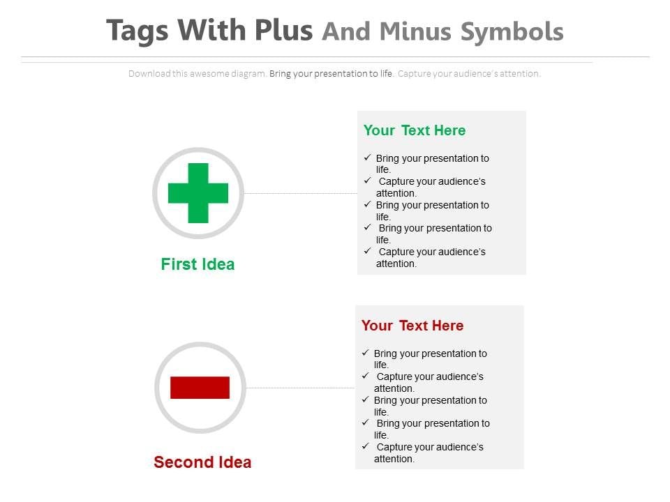 Plus Minus Signs To Define Pros And Cons Powerpoint Template