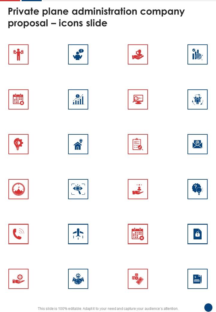 Private Plane Administration Company Proposal Icons Slide One Pager Sample Example Document Slide01