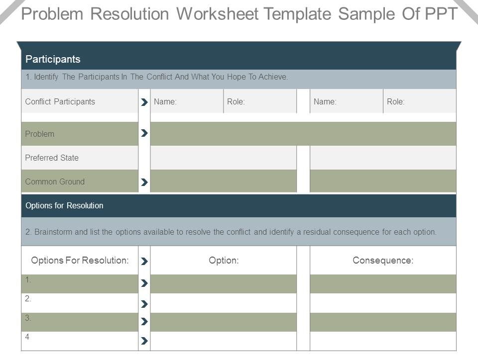 Problem Resolution Worksheet Template Sample Of Ppt