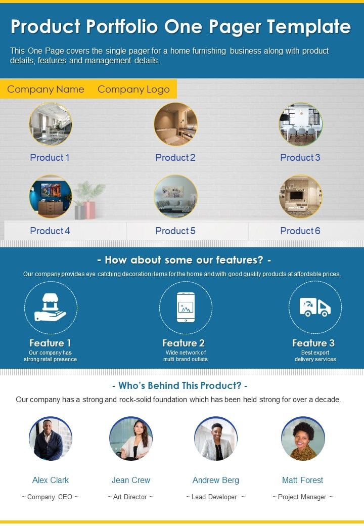 Product Portfolio One Pager Template PDF Document PPT Template