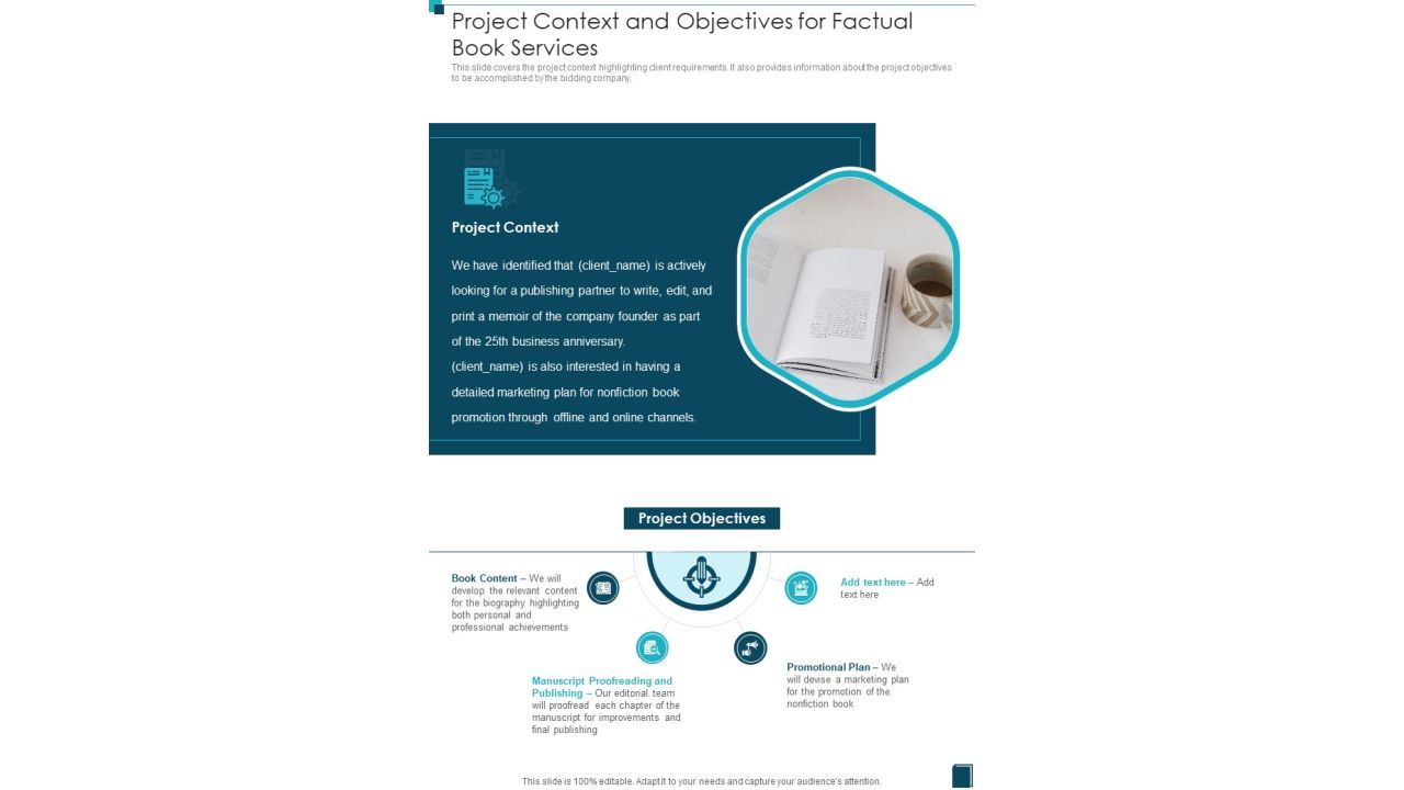 Project Context And Objectives For Factual Book Services One Pager Sample Example Document Slide01