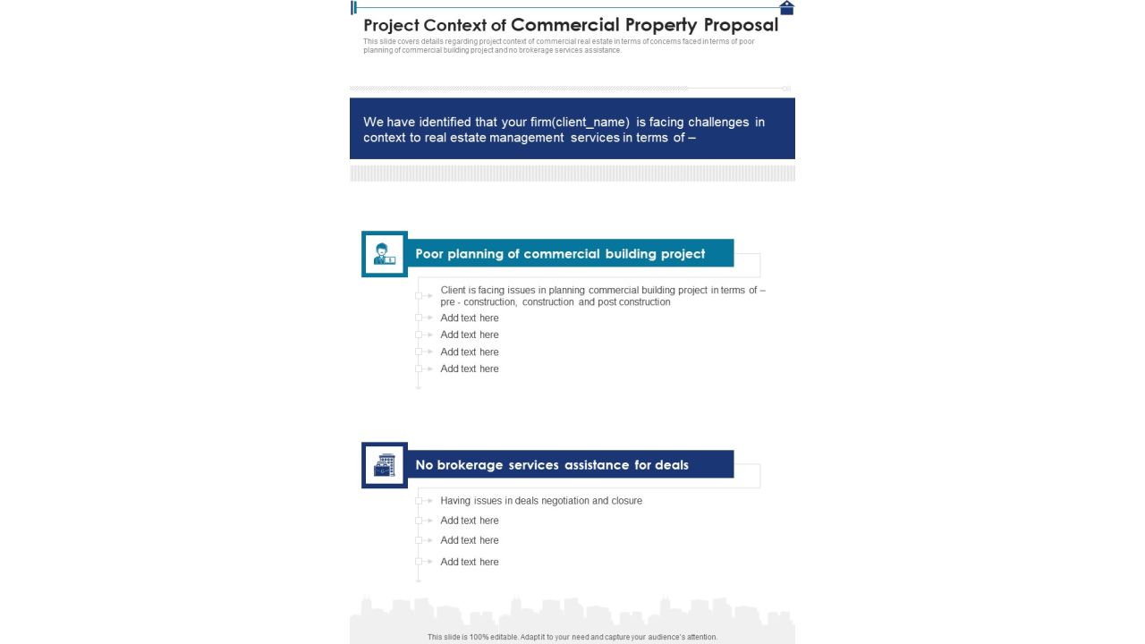 Project Context Of Commercial Property Proposal One Pager Sample Example Document Slide01