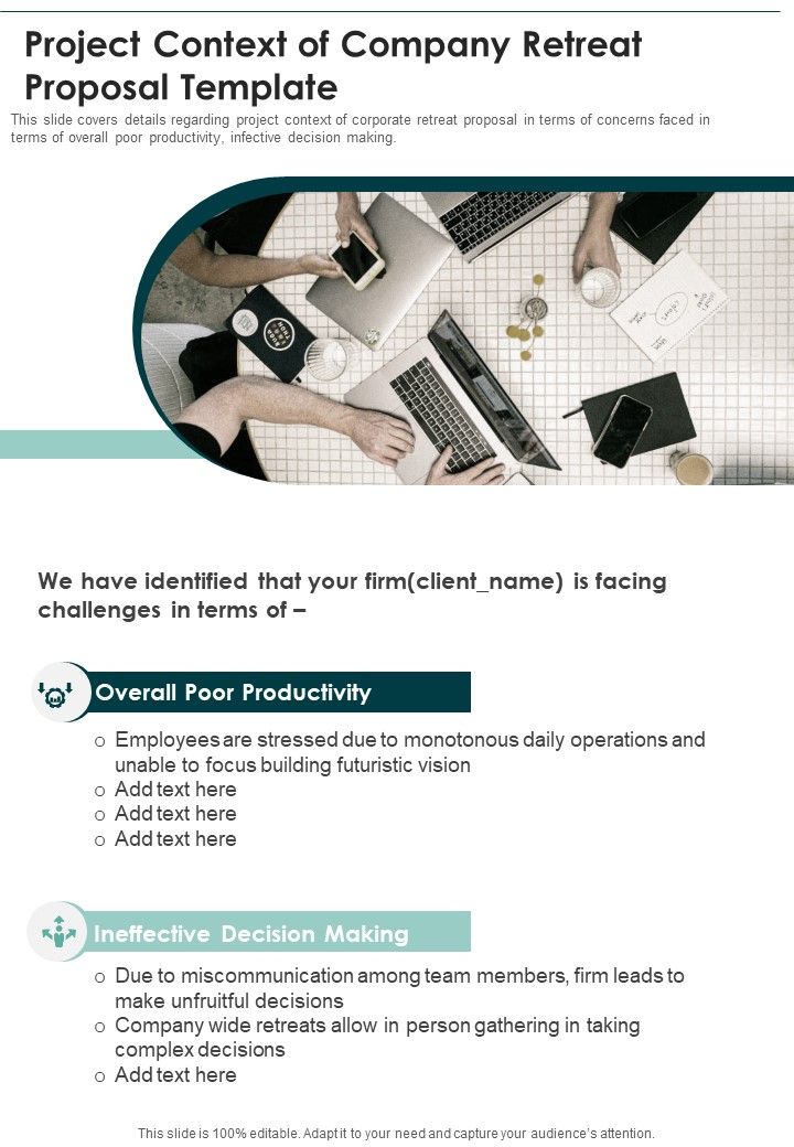 Project Context Of Company Retreat Proposal Template One Pager Sample