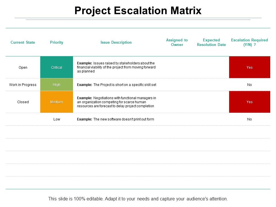 Project Escalation Matrix Ppt PowerPoint Presentation Inspiration Deck