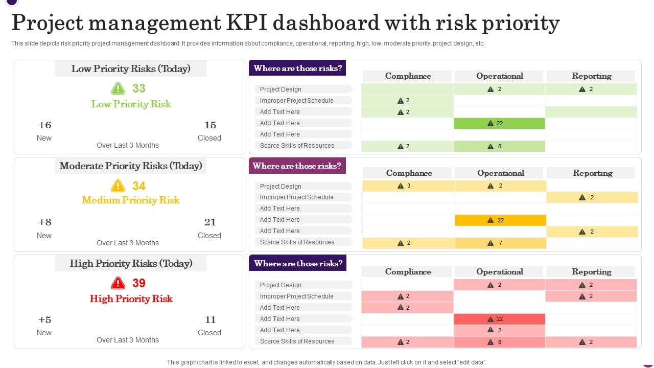 Project Management KPI Dashboard With Risk Priority Formats PDF