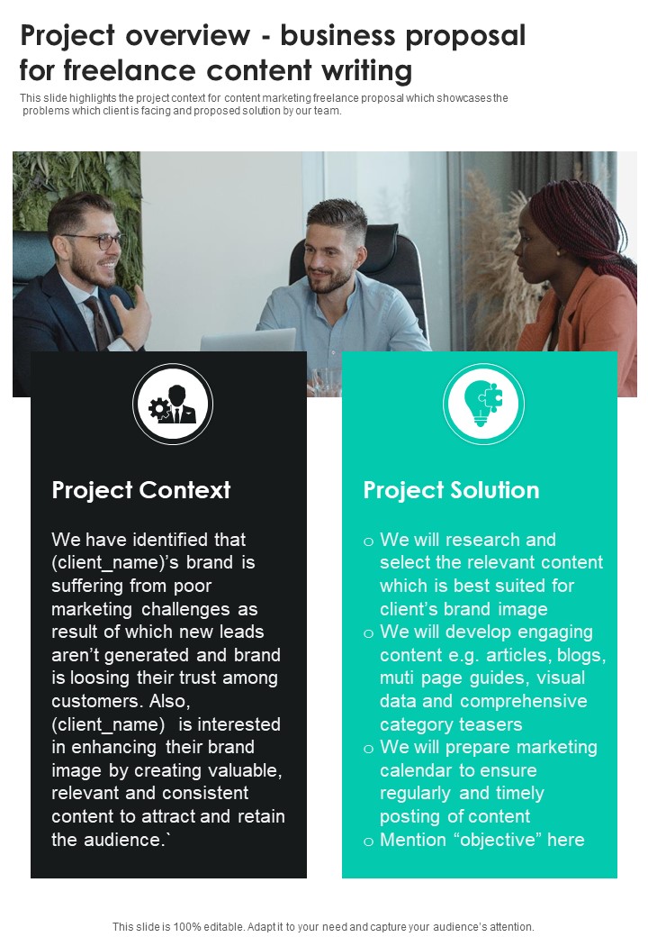 Project Overview Business Proposal For Freelance Content Writing One Pager Sample Example Document Slide01