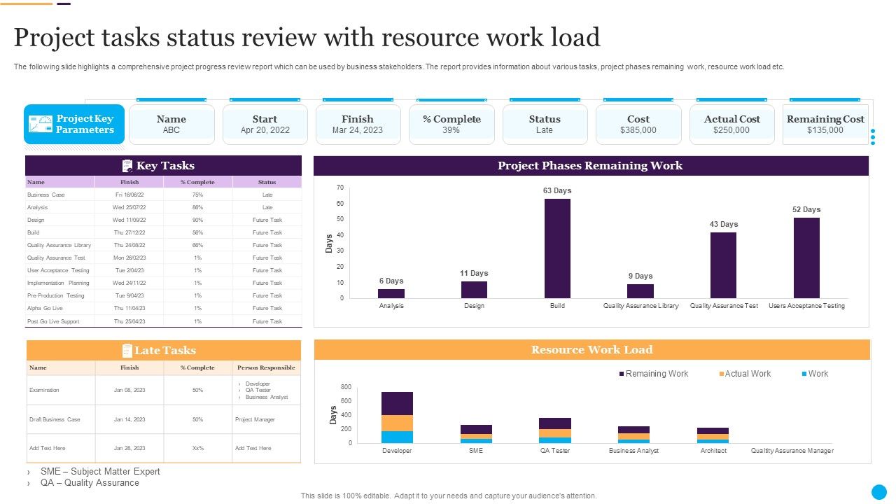Project Tasks Status Review With Resource Work Load Sample PDF