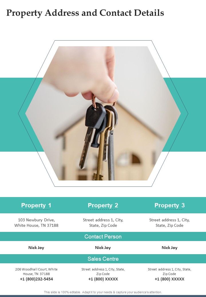 Property Address And Contact Details One Pager Documents