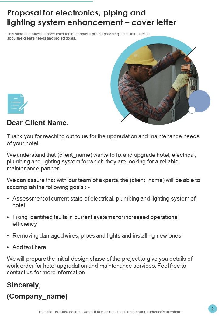 Proposal For Electronics Piping And Lighting System Enhancement Example Document Report Doc Pdf Ppt Slide02