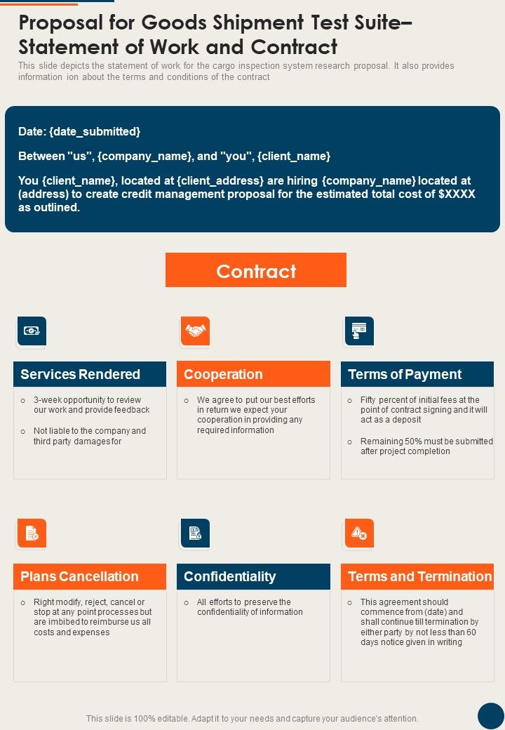 Proposal For Goods Shipment Test Suite Statement Of Work And Contract