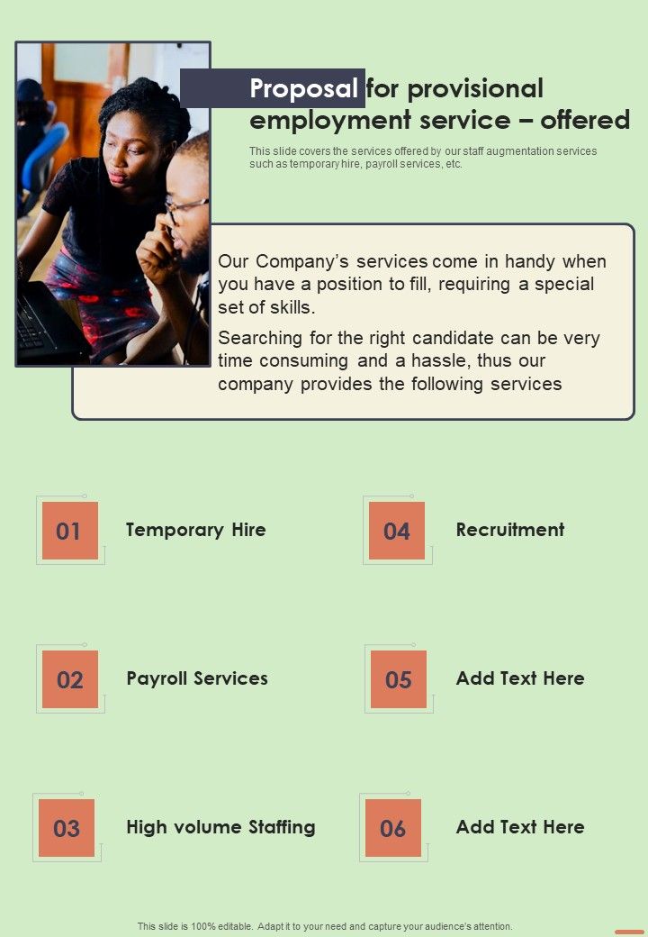 Proposal For Provisional Employment Service Offered One Pager Sample