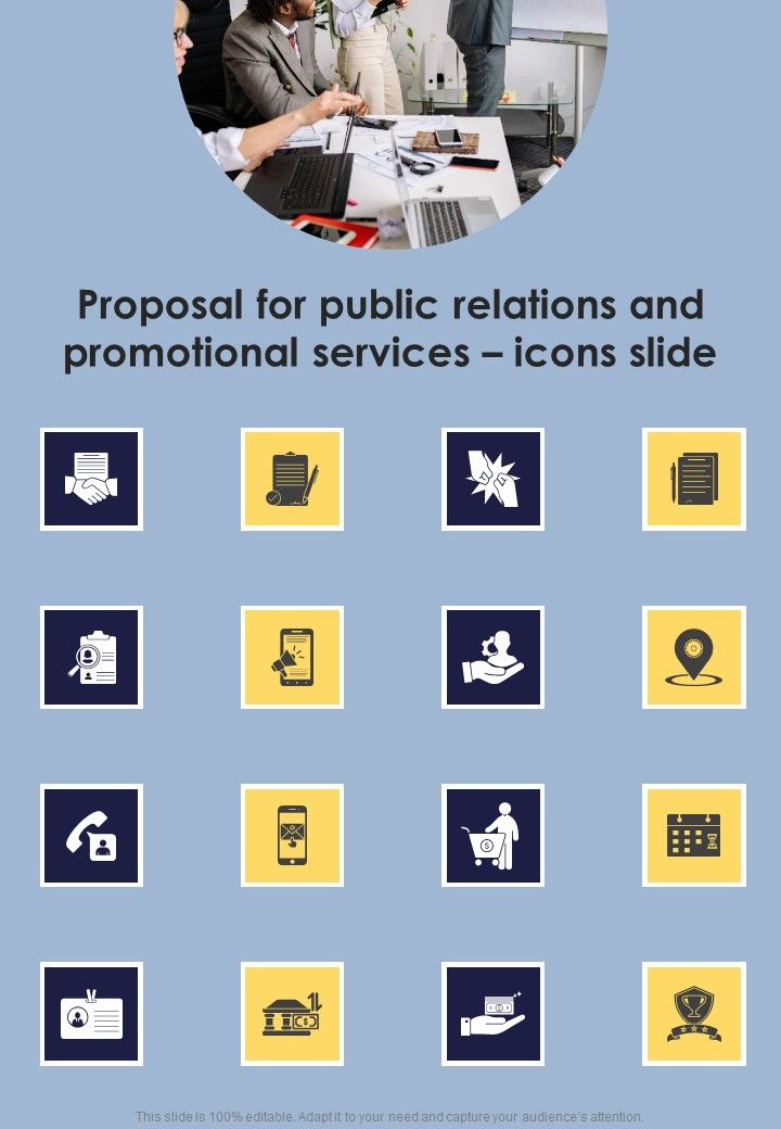 Proposal For Public Relations And Promotional Services Icons Slide One Pager Sample Example Document Slide01