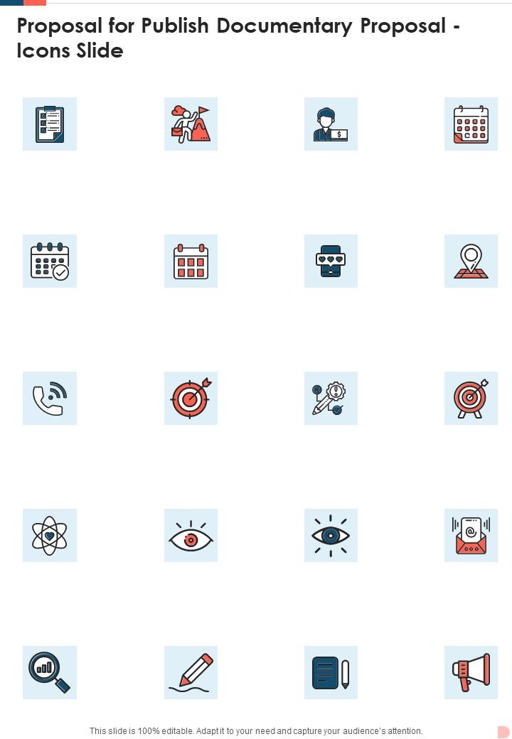 Proposal For Publish Documentary Proposal Icons Slide One Pager Sample Example Document Slide01
