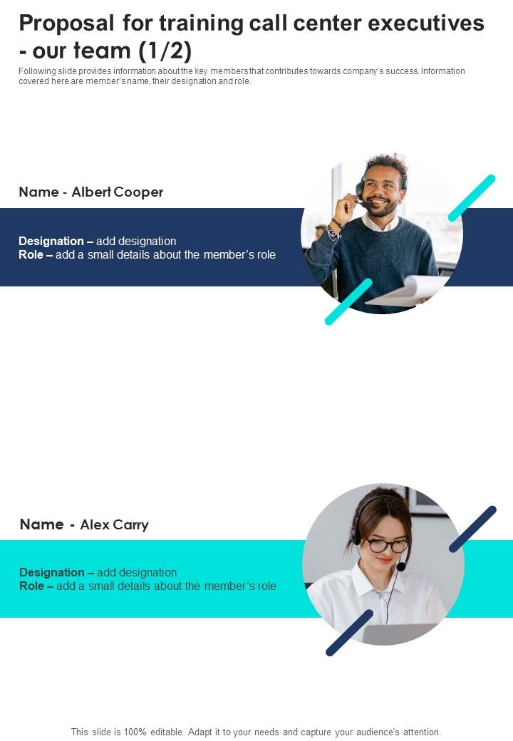 Proposal For Training Call Center Executives Our Team One Pager Sample ...
