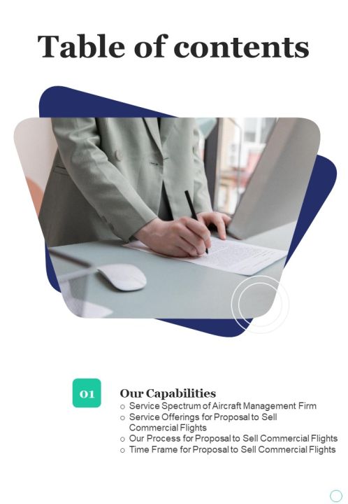 Proposal To Sell Commercial Flights Table Of Contents One Pager Sample Example Document Slide01