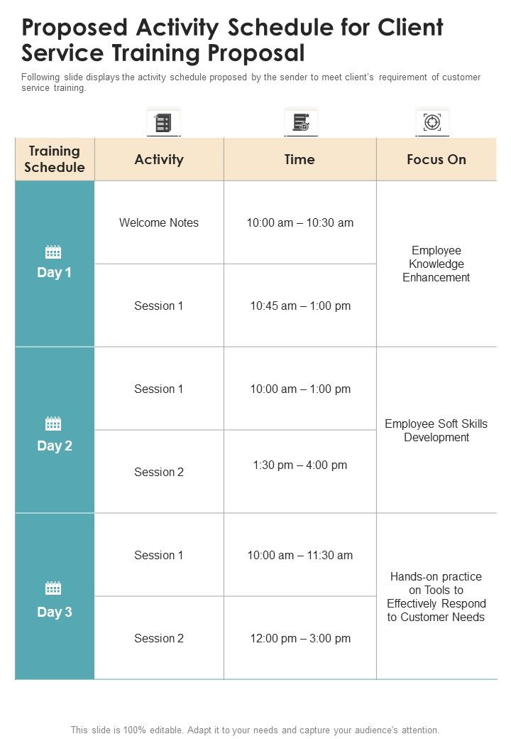 Proposed Activity Schedule For Client Service Training Proposal One ...