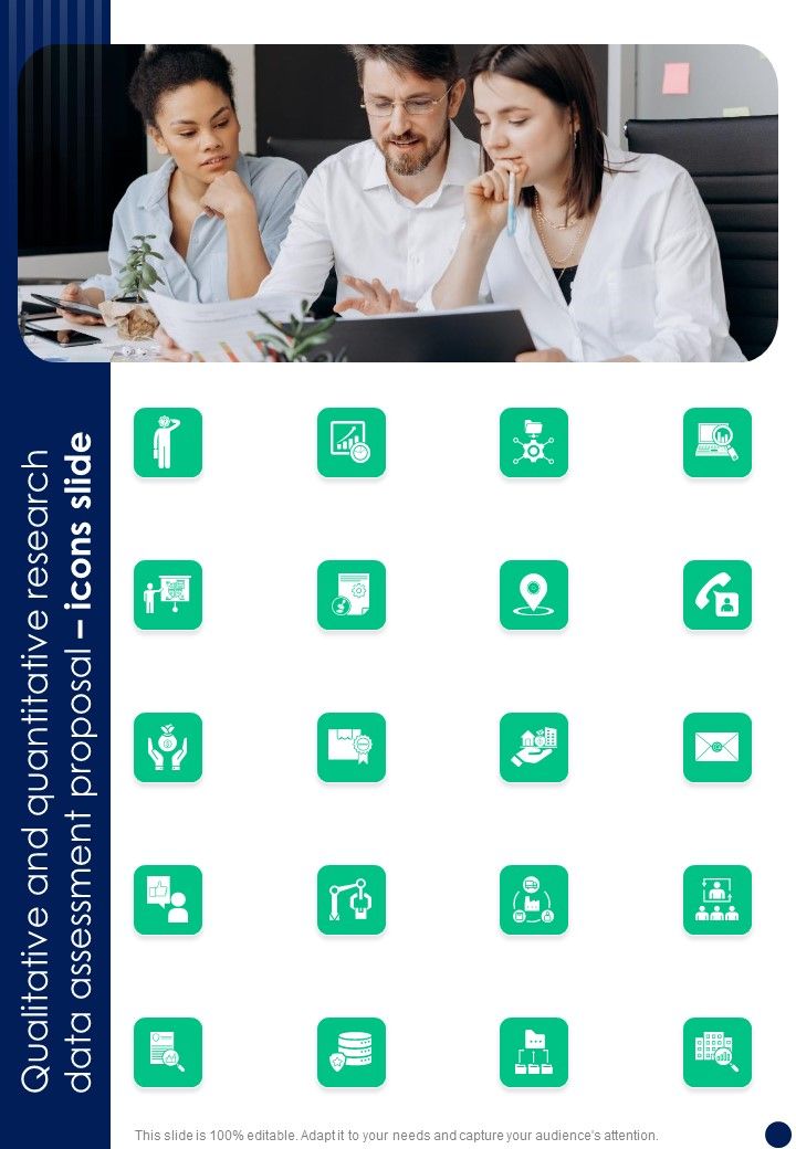 Qualitative And Quantitative Research Data Assessment Proposal Icons Slide One Pager Sample Example Document Slide01