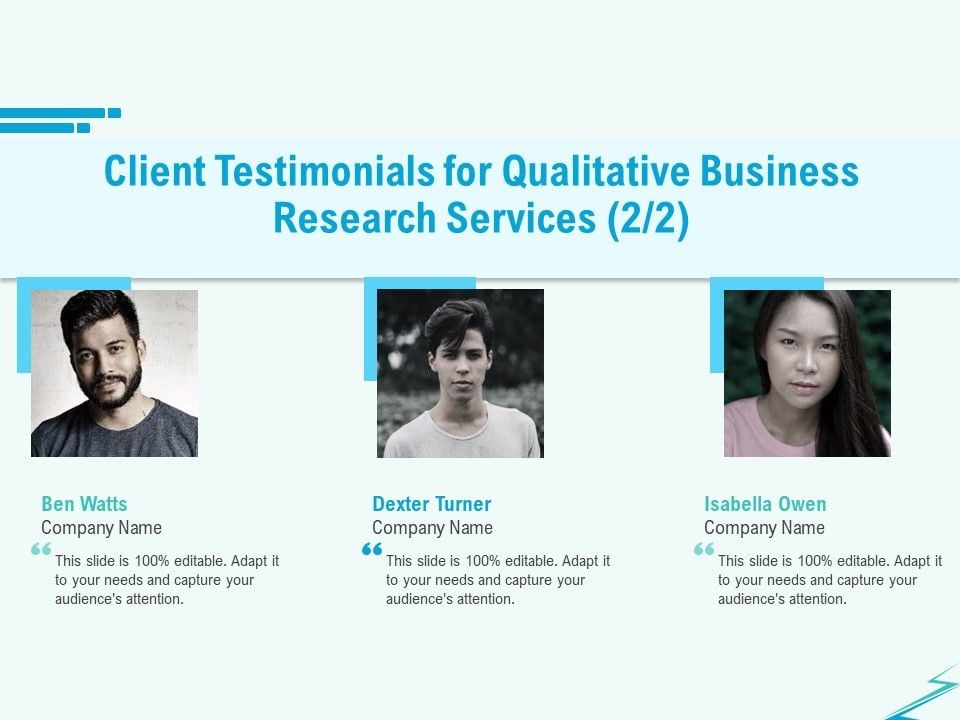 Qualitative Market Research Study Client Testimonials For Qualitative Business Services Brochure PDF Slide01