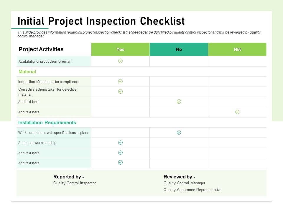 Quality Management Plan QMP Initial Project Inspection Checklist Topics PDF