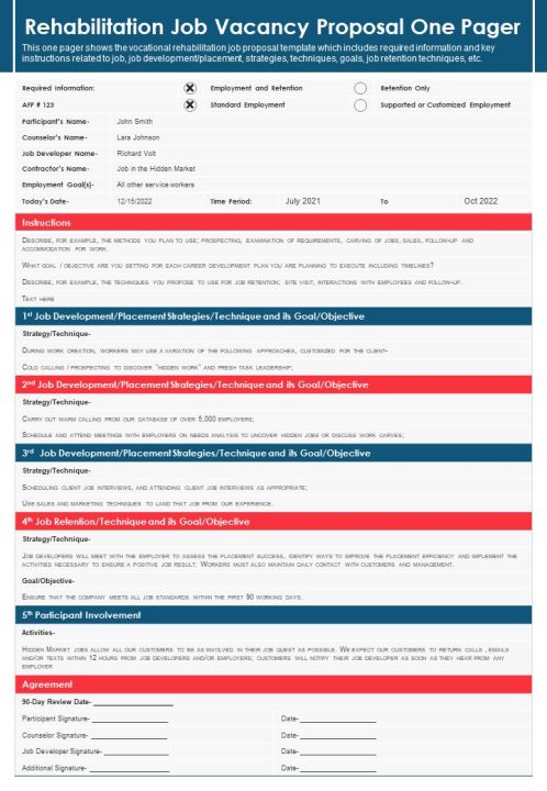 Rehabilitation Job Vacancy Proposal One Pager PDF Document PPT Template Slide01