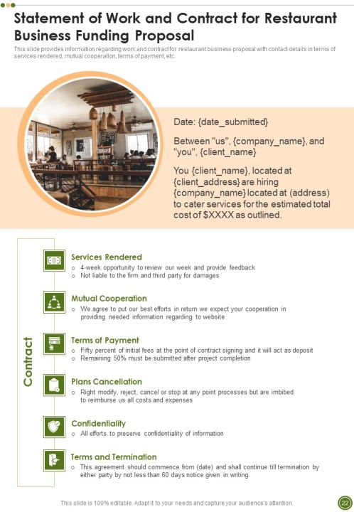 Restaurant Business Funding Proposal Example Document Report Doc Pdf Ppt Slide22