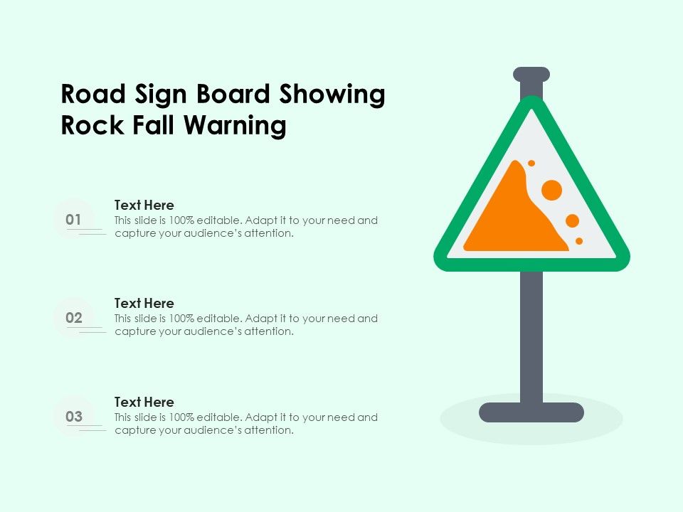 Road Sign Board Showing Rock Fall Warning Ppt PowerPoint Presentation File Inspiration PDF Slide01