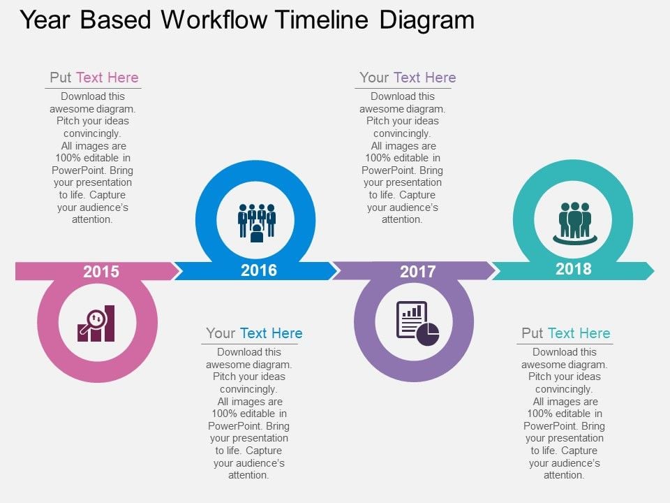 Year Based Workflow Timeline Diagram Powerpoint Template Slide01