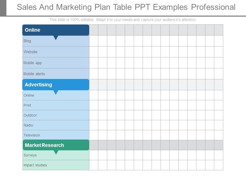 Sales And Marketing Plan Table Ppt Examples Professional