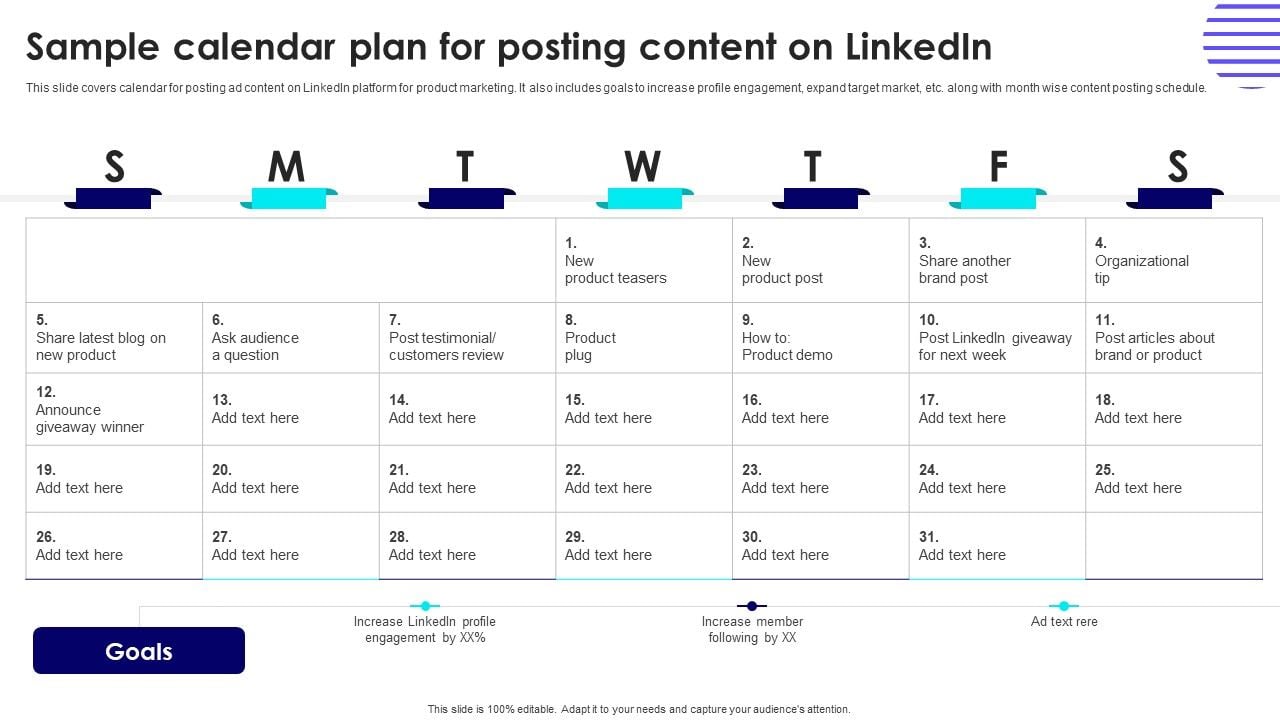 Sample Calendar Plan For Posting Content On Linkedin Themes PDF Sample Calendar Plan For Posting Content On Linkedin Themes PDF