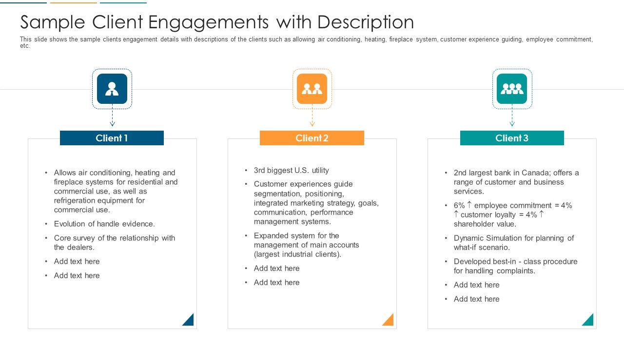Sample Client Engagements With Description Ppt Infographic Template