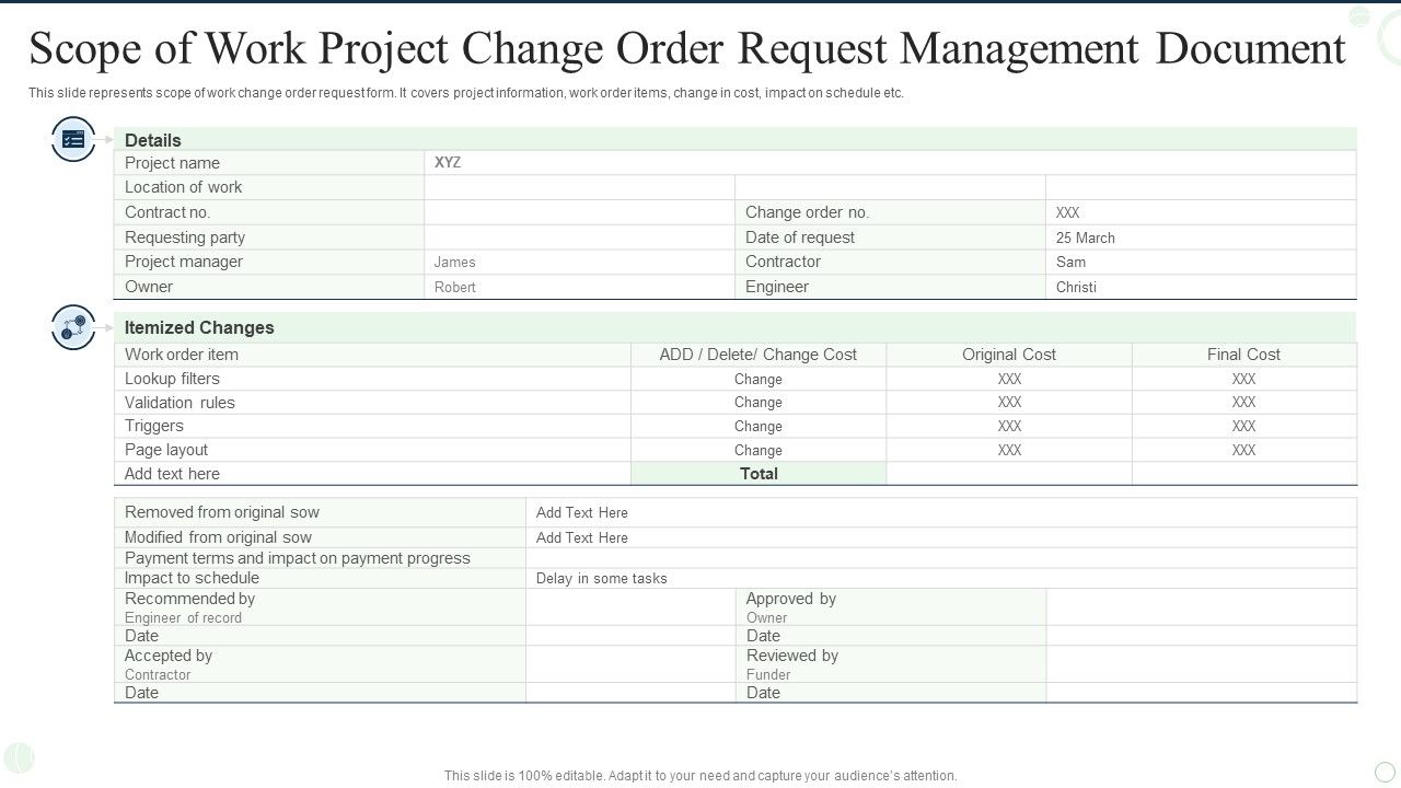 Scope Of Work Project Change Order Request Management Document Sample PDF