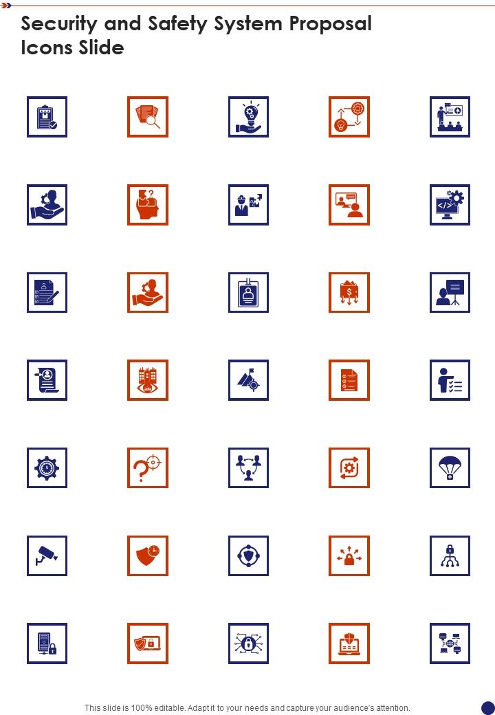 Security And Safety System Proposal Icons Slide One Pager Sample Example Document Slide01