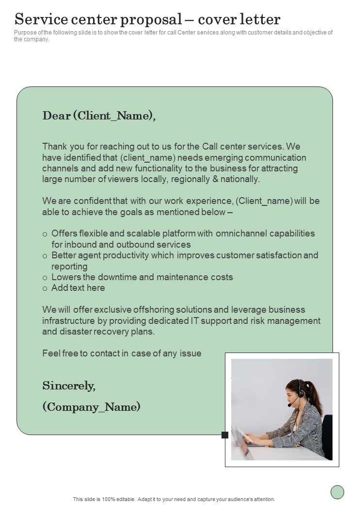 Service Center Proposal Cover Letter One Pager Sample Example Document Slide01