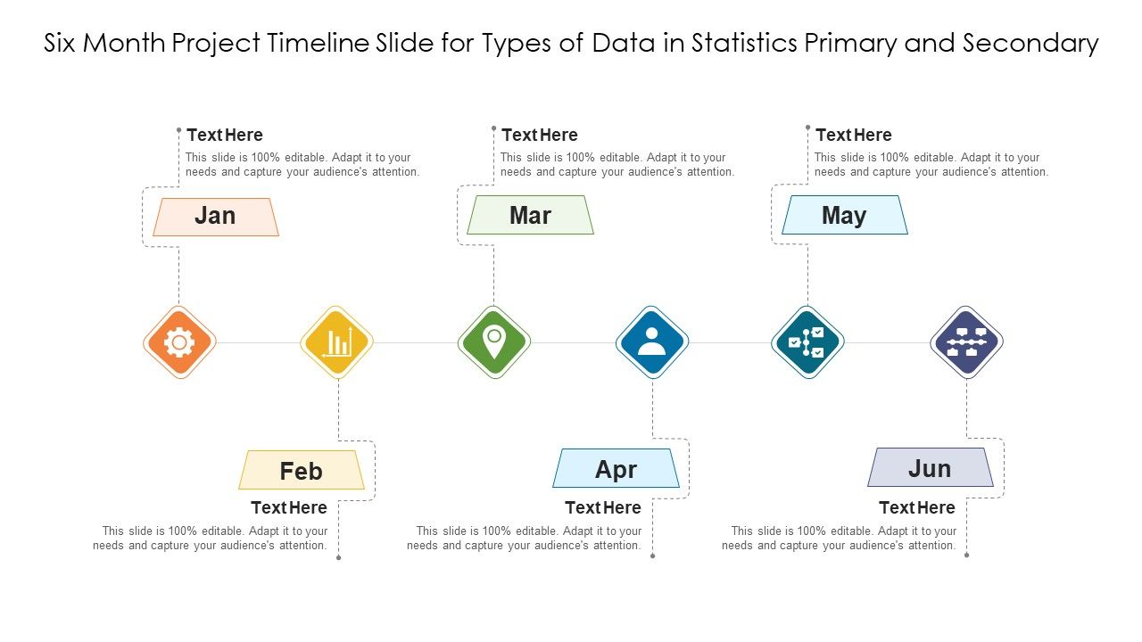 Six Month Project Timeline Slide For Types Of Data In Statistics ...