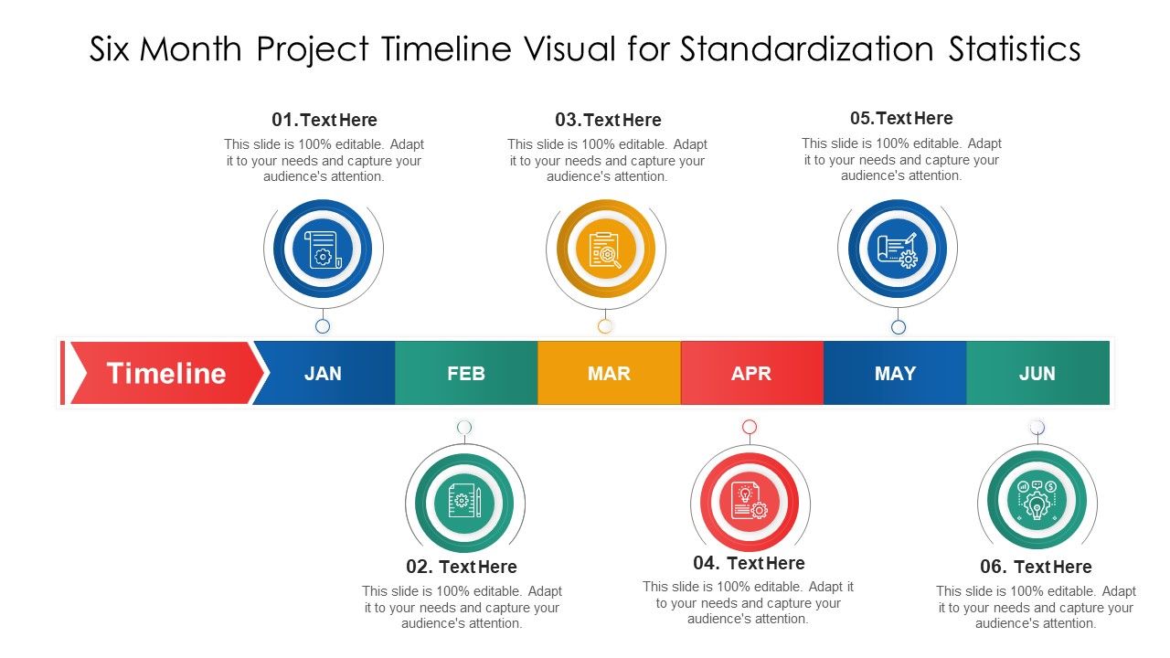 Six Month Project Timeline Visual For Standardization Statistics Ppt ...