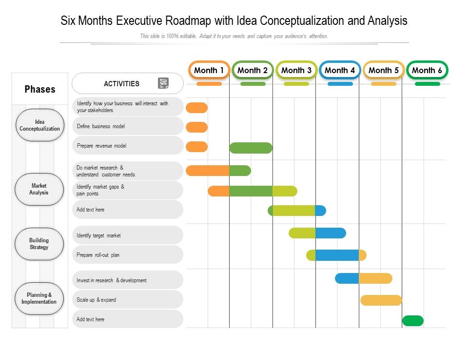 Six Months Executive Roadmap With Idea Conceptualization And Analysis