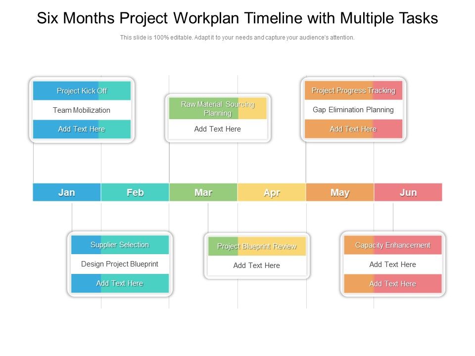 Six Months Project Workplan Timeline With Multiple Tasks Download