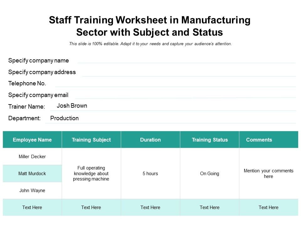 Staff_Training_Worksheet_In_Manufacturing_Sector_With_Subject_And_Status_Ppt_PowerPoint_Presentation_Icon_Portfolio_PDF_Slide_1.jpg