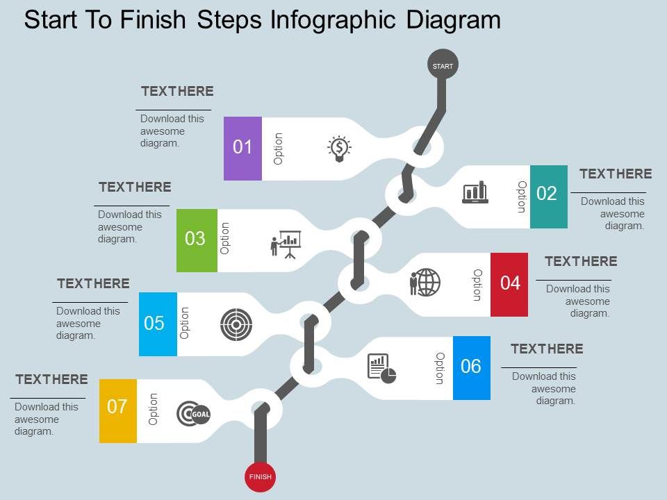 Start To Finish Steps Infographic Diagram Powerpoint Templates