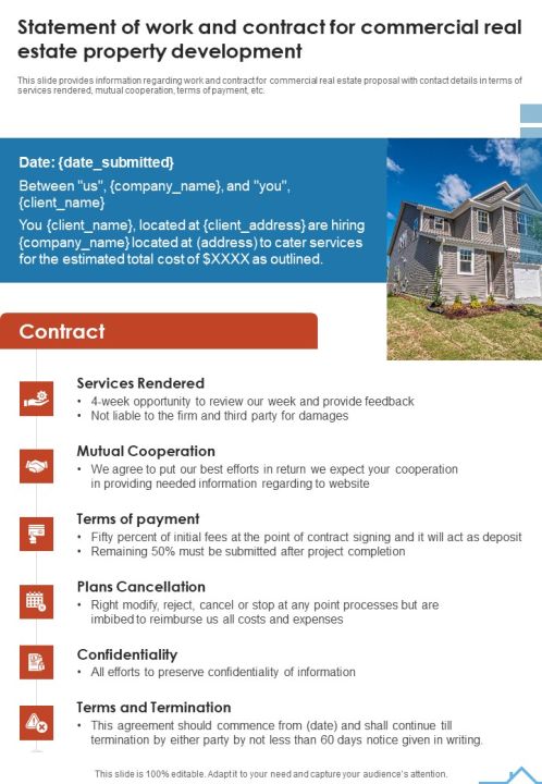 Statement Of Work And Contract For Commercial Real Estate Property Development One Pager Sample Example Document Slide01