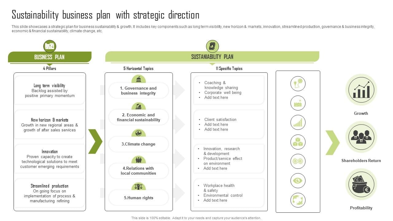 Sustainability business plan with strategic direction demonstration pdf