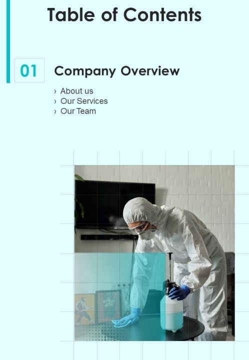 Table Of Contents Business Proposal For House Cleaning Services One Pager Sample Example Document Slide01