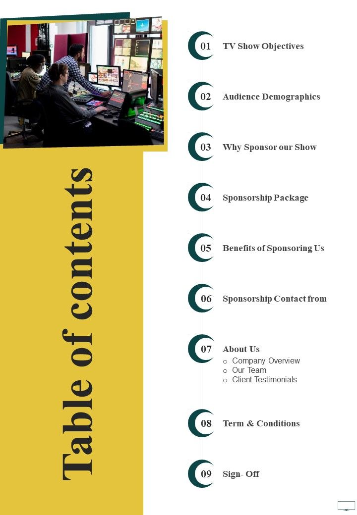Table Of Contents Business Sponsorship Proposal For Reality Television ...